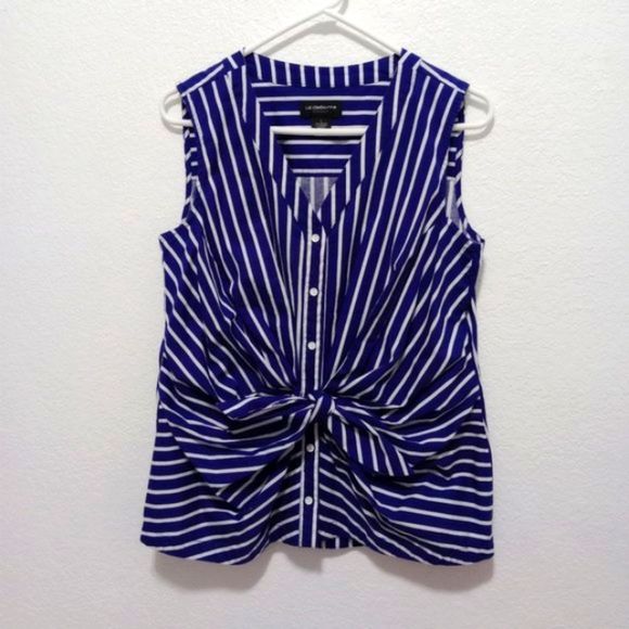 Liz Claiborne Career Women's Sleeveless Striped Tie Front Top Blouse size Large - Picture 1 of 7